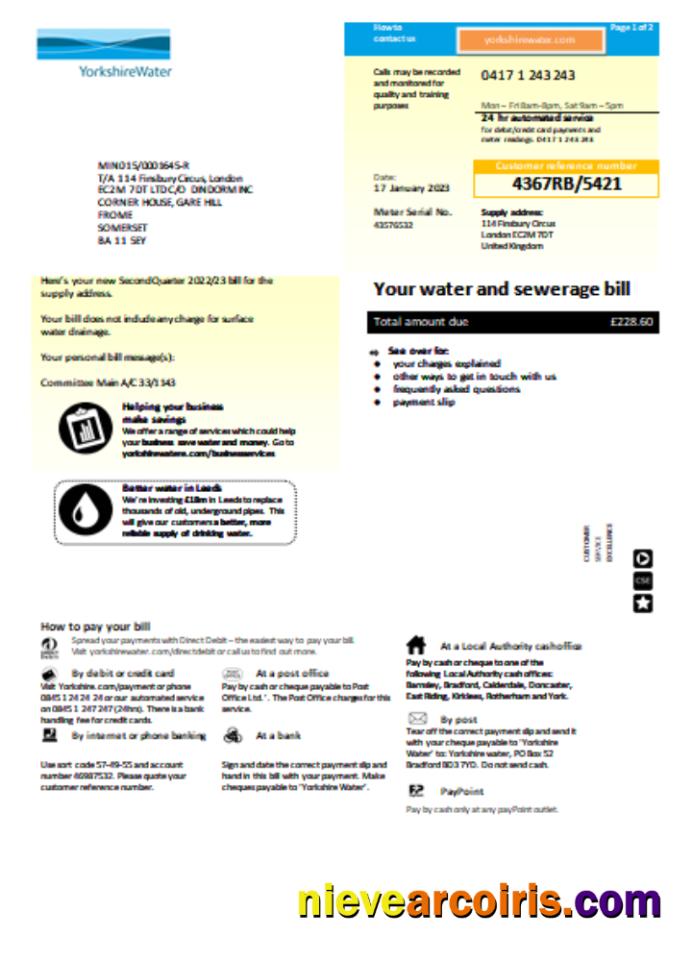Yorkshire water utility business bill